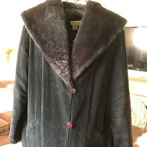 Corduroy jacket with faux fur collar